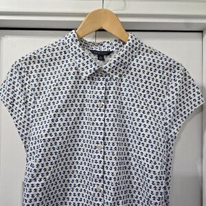 Tommy Hilfiger Women’s Blue White Print Short Sleeve Button Front Dress NWT XL